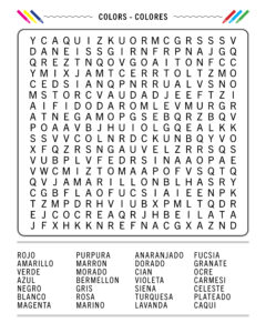 Spanish Colors Word Search - Free Printable to Learn the Colors